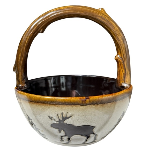 Home Studio Woodland Pottery Stoneware Basket with Handle Discontinued Cabincore - Picture 2 of 10